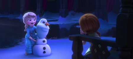 Coloriage d'Elsa devant le palais des glaces de la Reine des Neiges